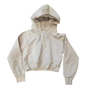 Athleta Girl ivory partial zip cropped hoodie with thumb holes girls sz 12